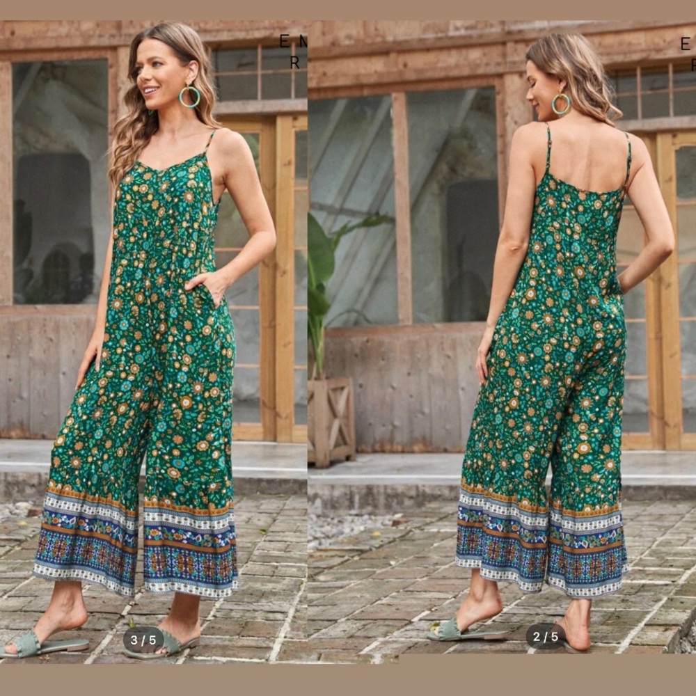 Emery Rose floral print ruffle hem Cami Jumpsuit